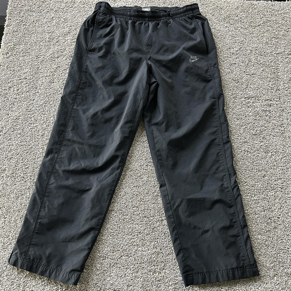 Y2K Nike Track Pants Mens Large Black Woven Elastic Waist Pockets Straight Leg
